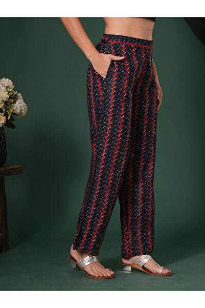 Globus By Styli Blue Cotton Striped Ethnic Parallel Trousers