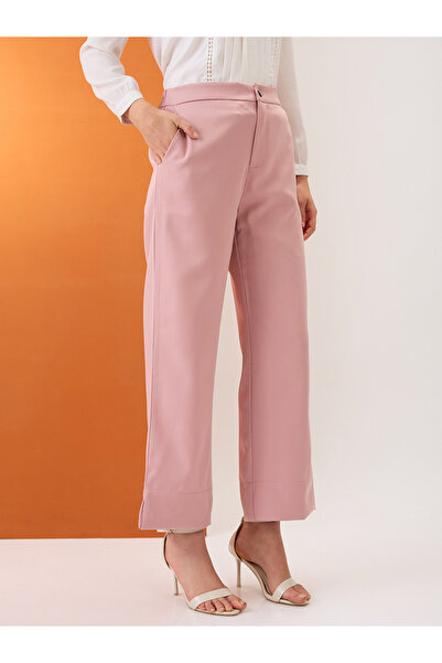 Globus By Styli Blush Pink Solid Mid-Rise Relaxed Fit Trousers