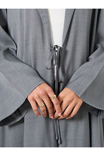 Styli Melange Collar Winter Abaya with Tie-Up Detail