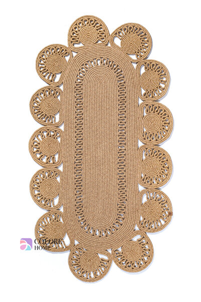 Colore Home Hasır Jüt El Örgüsü Bohem Kilim Oval Jüt Halı Balkon Paspası