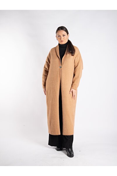 Bedrinxxl Büyük Beden Angora Maxi Hırka Kahve
