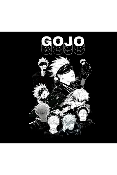 fame-stoned Jujutsu Kaisen Satoru Gojo Anime Printed Unisex 100% Cotton Black T-Shirt