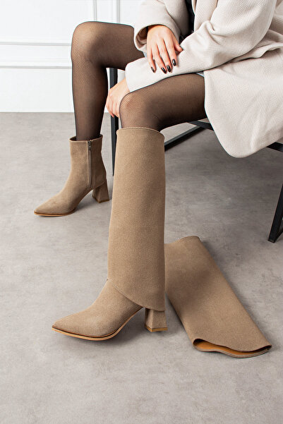 N MODA Lamelia Dust Cover Detailed Detachable Apparatus Boots Heeled Pointed Toe Zippered Women's Boots