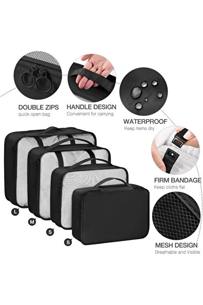 DELPI Set of 8 Waterproof Travel Packing Cubes, Portable & Foldable – Black