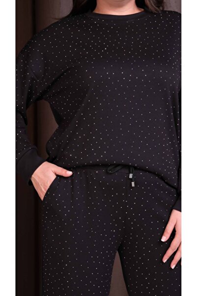 Esina Women's Modal Fabric Pipe Leg Tracksuit Set with Stone Detail