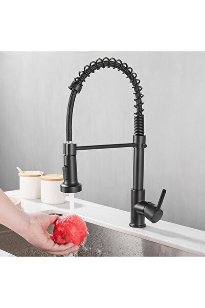 Saharina Baterie chiuvetă bucătărie, negru mat, aerator cu 2 funcții, cartuș ceramic, gură flexibilă