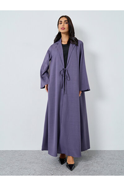 Styli Melange Collar Winter Abaya with Tie-Up Detail