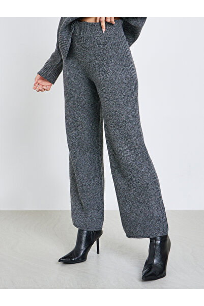 Styli Charcoal Wide Leg Flat Knit Pants