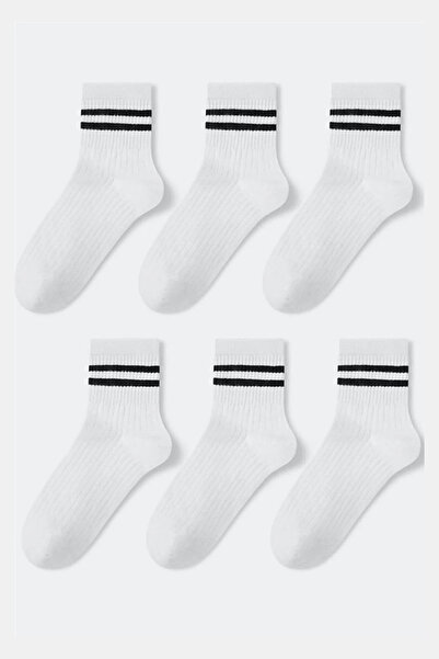 Arma Yıldız 6 Pairs Unisex Striped College Socks White