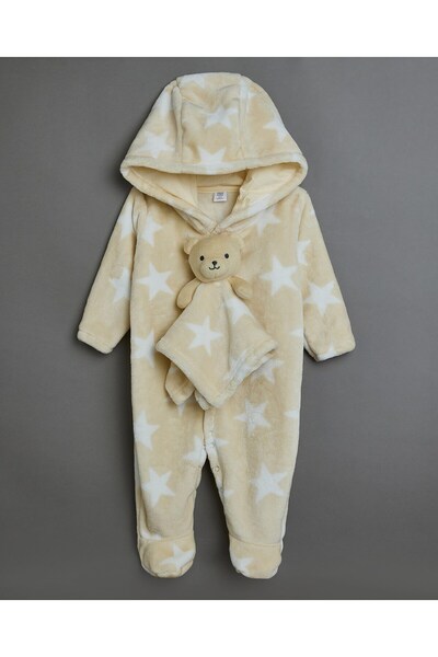 R&B Ivory Boy's Patterned Hooded Sleepsuit