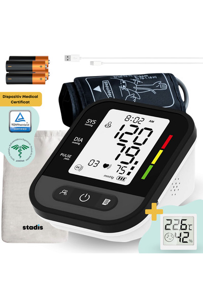 STADIS STADIS™ 30F Digital Upper Arm Blood Pressure Monitor, with Intelligent Pressurization, Backlit LCD Display + Accessories