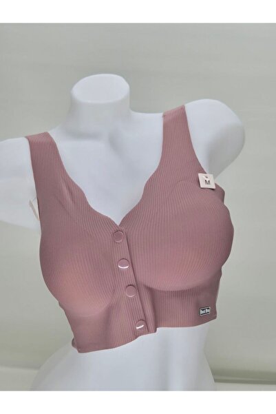 Balensiz Dikişsiz Önden Çıtçıtlı İz yapmayan Sütyen Gül Kurusu