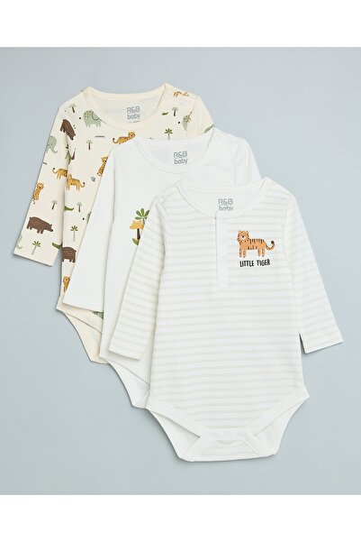 R&B 3 Pack Printed Bodysuits with Long Sleeves