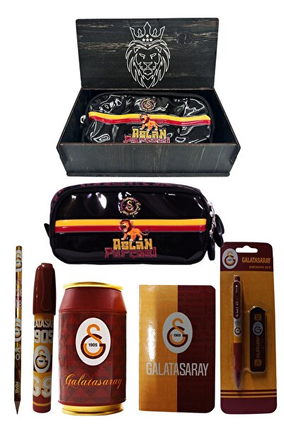 Galatasaray Original Licensed Red Box Pencil Sharpener Wooden Boxed 6-Piece Stationery Set