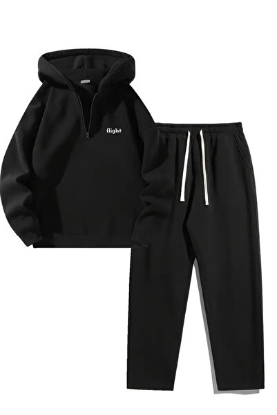 CLAYES Unisex Oversized Zippered Hooded Sweatpants Joger - Flight Printed Sweatpants Set