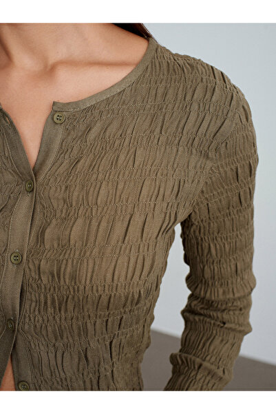 Dilvin 50926 Buttoned Gipeli Top - Light Khaki