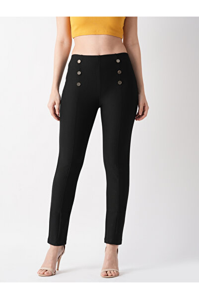 Globus By Styli Black Flat Front Skinny Fit Workwear Treggings