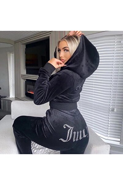 Unbranded/Generic Velvet 2-piece Rhinestone Women's Tracksuit - Sweatpants and Hoodie Set (Autumn/Winter)