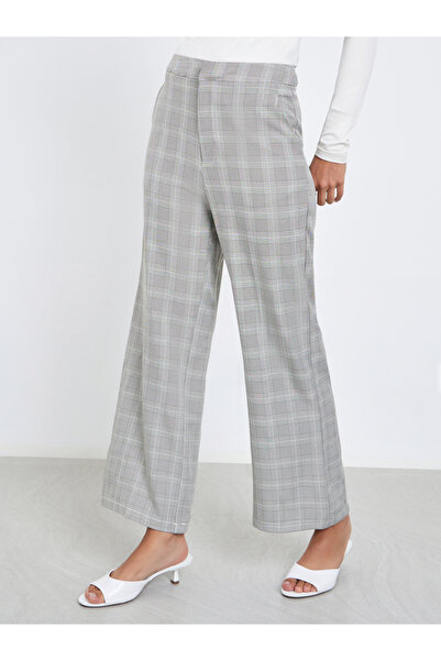 Styli Women Checked Wide Leg Trousers