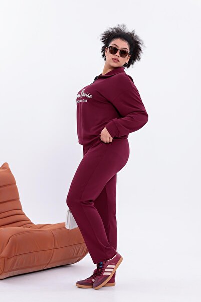 Siyezen Plus Size Modal Fabric Comfortable Set with Text Embroidery on the Front