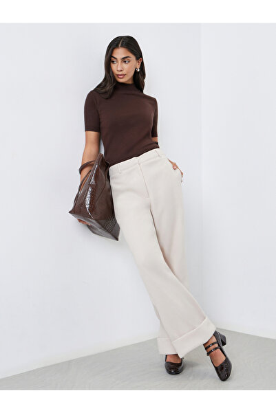 Styli Beige Wool Like Straight Leg Pants
