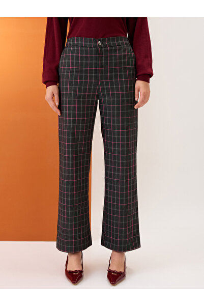 Globus By Styli Black Checkered Mid-Rise Straight Fit Trousers