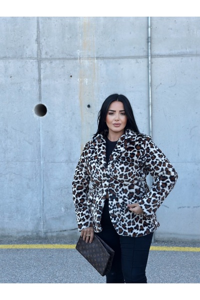 Maestro Leopar desenli astarlı peluş mont