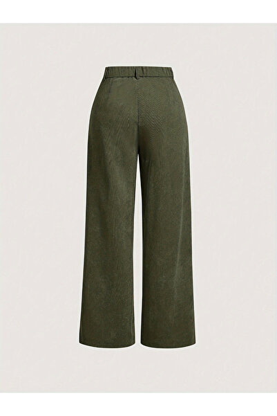 Take Two By Styli Khaki Wide Leg Trousers