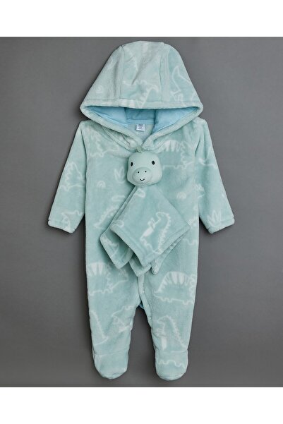 R&B Ivory Boy's Patterned Hooded Sleepsuit