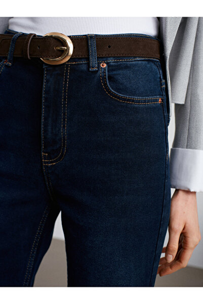 Dilvin 72089 Stretch Fabric Wide Leg Jean-Dark Blue