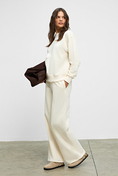 ETHIQUET Anselma Women's Organic Cotton Regular Elastic Waistband Double Pocket Wide Leg Vanilla Bottom-Top t