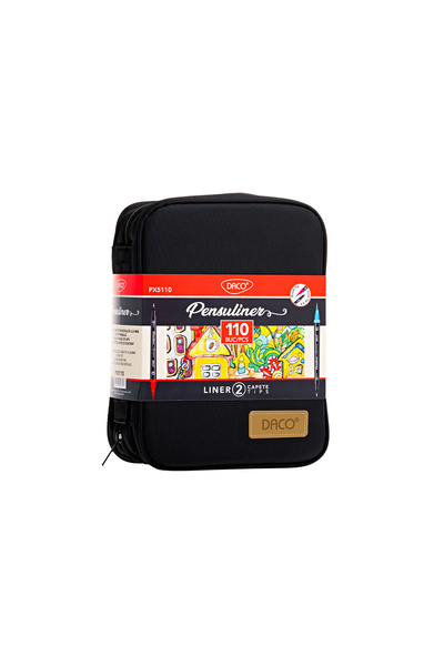 Daco Set Pixuri Brush & Liner 110 Culori – două capete, vârf pensulă + 0.4 mm, pe bază de apă