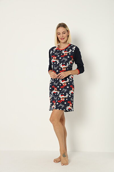 Serena Christmas nightgown, navy blue, with Printed , Model2