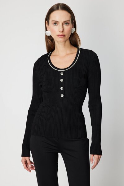 ON Corded Fabric Knitwear Sweater with Stone Collar-69307
