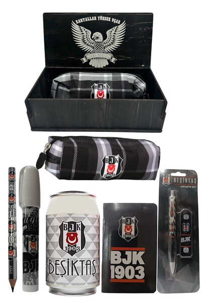 Beşiktaş Original Licensed White Box Pencil Sharpener Wooden Boxed 6-Piece Stationery Set