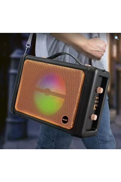 Brodu Portable audio speaker, premium leather finish, 20 W, RGB lights, wireless mic, Bluetooth 5.4, USB/U