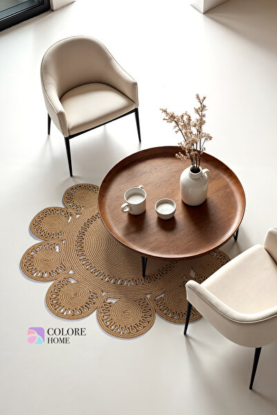 Colore Home سجادة جوت مستديرة منسوجة يدويًا على الطراز البوهيمي، بساط للشرفة