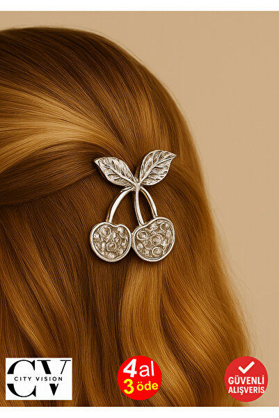 cityvision Silver Cherry Shaped 7 cm Hair Clip – Elegant and Modern Metal Hai...