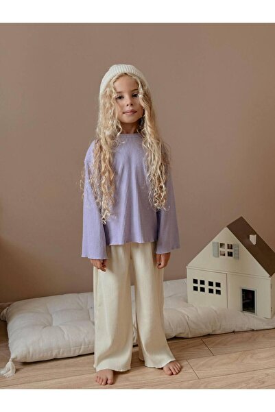 RAPAPA Girl's Ribbed Top & Palazzo Pants Sets – Lilac Oversized Model 1411