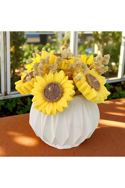 MODA Ayçiçeği Buket Mum – El Yapımı Taş Tozu Vazo & %100 Soya Wax Kokulu Çiçe...