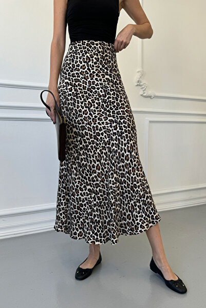 MAGARDE Leopar Midi Saten Etek- BEJ
