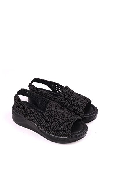 Papuçsepeti Shoe Basket 4708 Women's 5 cm Wedge Heeled Knitted Sandals