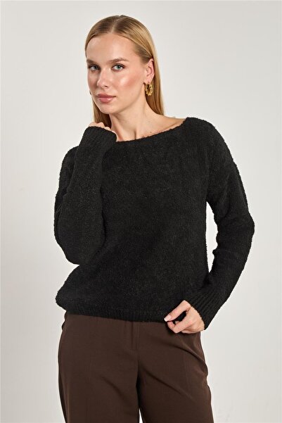 BARRELS AND OIL سترة نسائية بياقة قارب - أسود