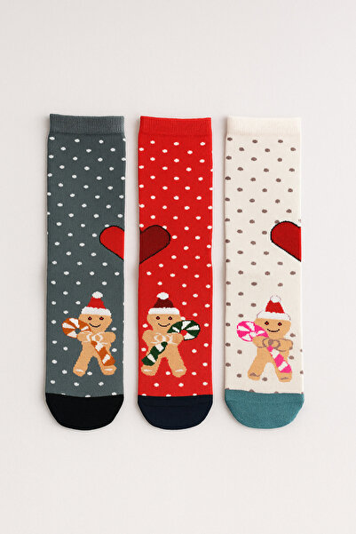 shefox 3 чифта дамски бамбукови коледни чорапи с мотив на коледни бисквитки с точки