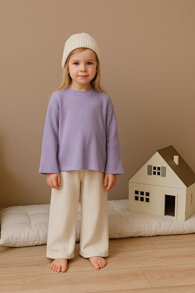 RAPAPA Girl's Ribbed Top & Palazzo Pants Sets – Lilac Oversized Model 1411