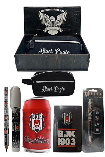 Beşiktaş Original Licensed Red Box Pencil Sharpener Wooden Boxed 6-Piece Stationery Set