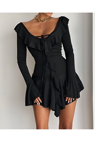 Elia Swimwear Short Pleated Dress Black Chalk