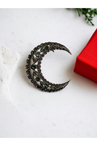 FAYRA ACCESSORIES Kristal Taş İşlemeli Hilal Broş