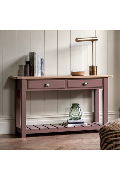 feruzadeco Doğal Meşe Üst Tablalı Modern Konsol Masa | 2 Çekmeceli Giriş ve S...