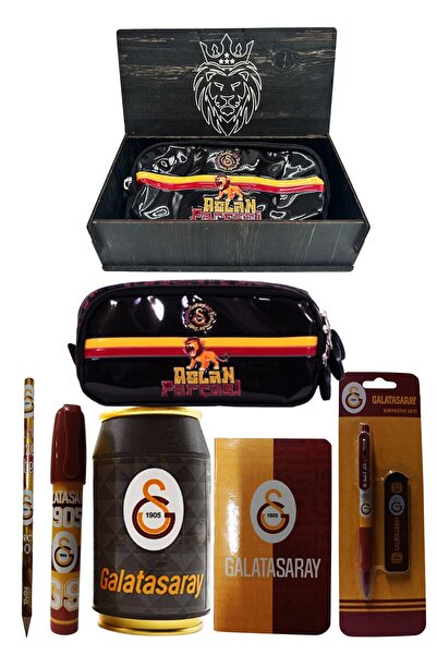 Galatasaray Original Licensed Black Box Pencil Sharpener Wooden Boxed 6-Piece Stationery Set